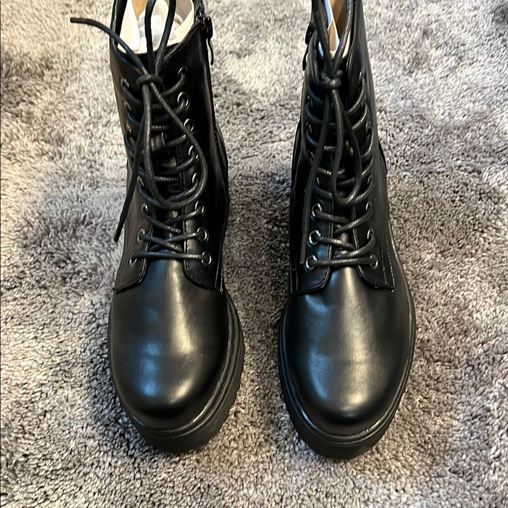 Black Leather Lace-Up Boots